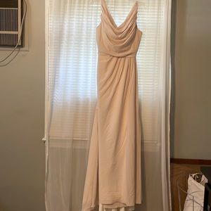 Modest champagne long bridesmaid dress with slit VB1003